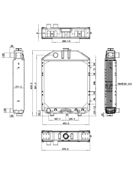 Radiatore 3655084M92 in Rame 475x660x110 mm