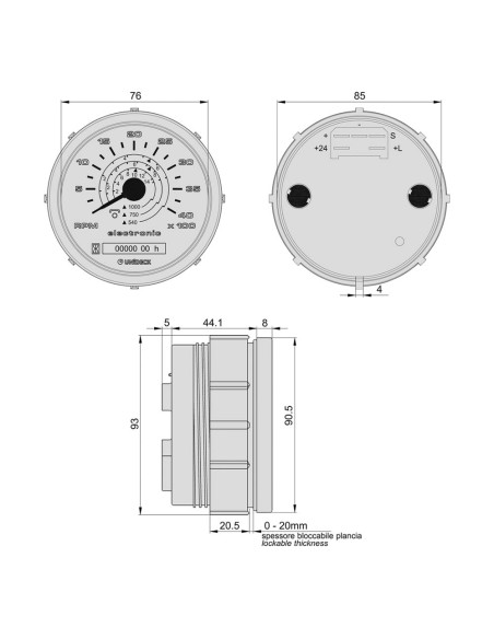 Contagiri con Conta Ore e Giri della Presa di Forza 02050606
