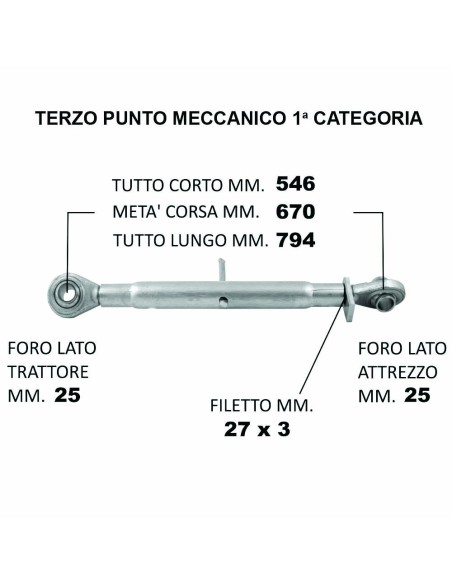 Terzo Punto Meccanico Ø25.4 min 54,6cm / max 79,4cm